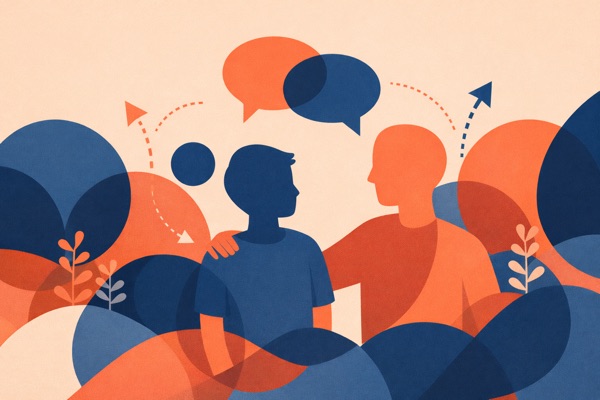 Middle school students in conversation with adult mentors